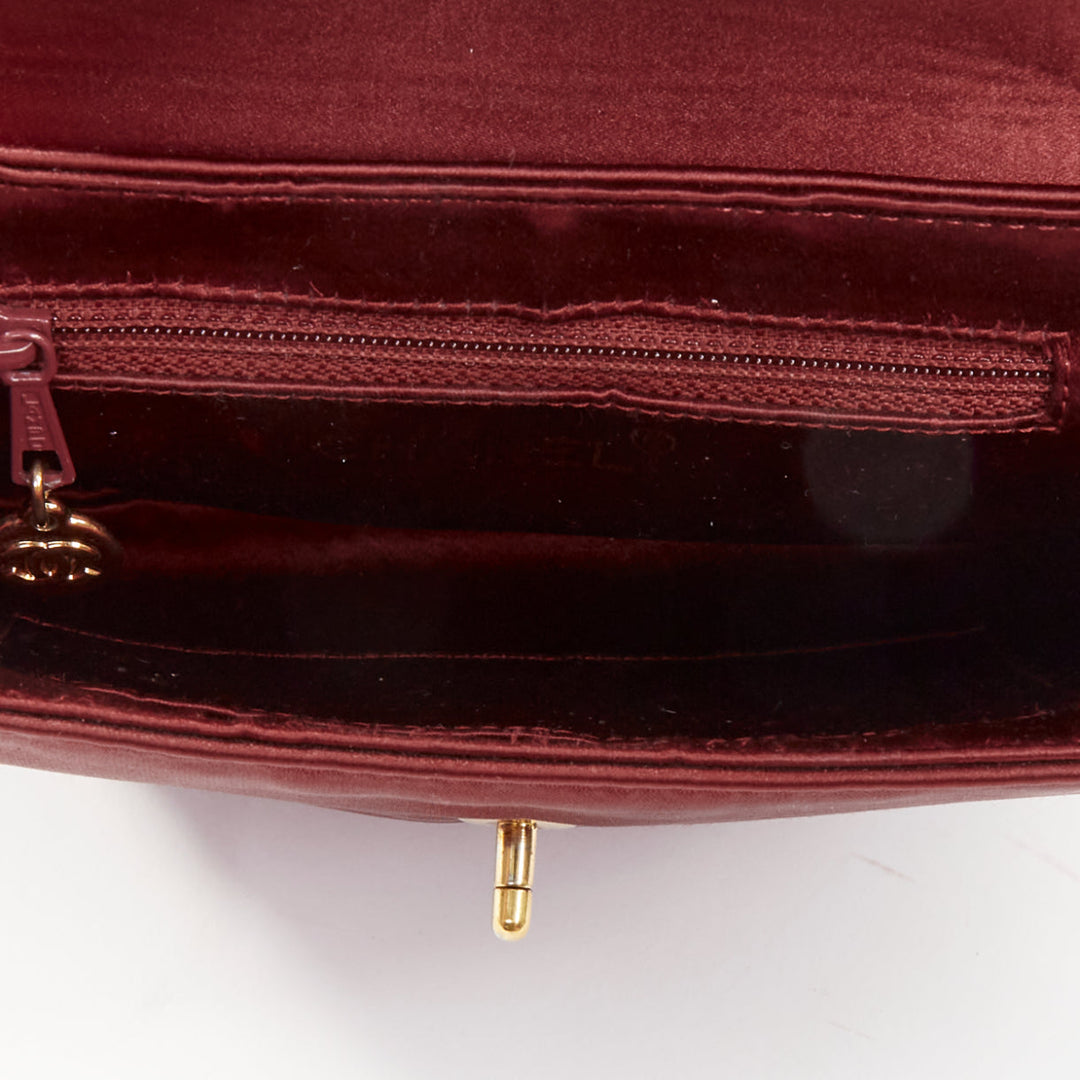 CHANEL 1990 Vintage burgundy satin envelope CC turnlock chain shoulder bag