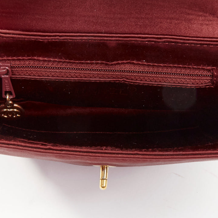 CHANEL 1990 Vintage burgundy satin envelope CC turnlock chain shoulder bag