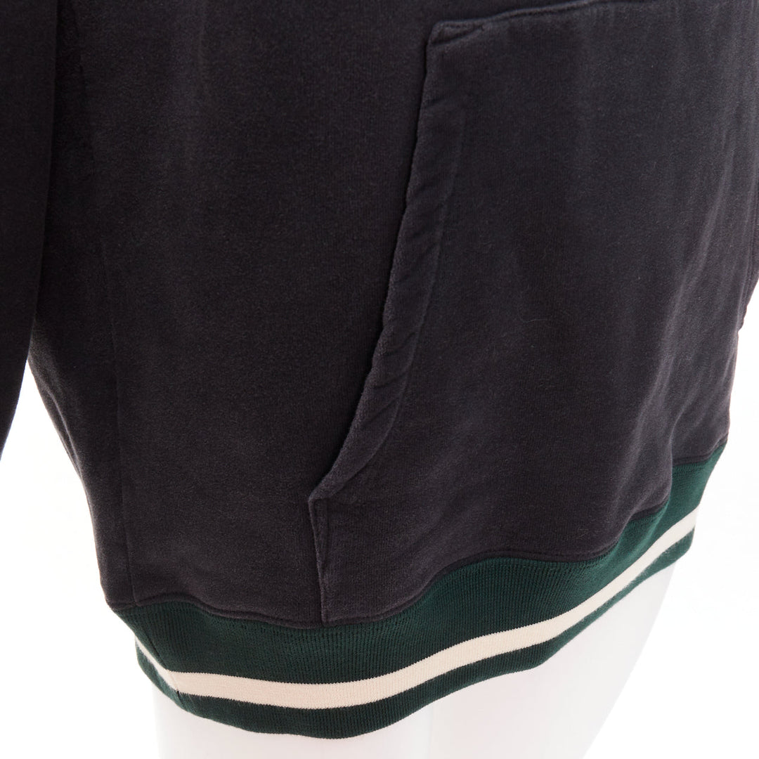 SAINT LAURENT 2022 grey washed cotton green alpaca logo patch varsity hoodie XS
