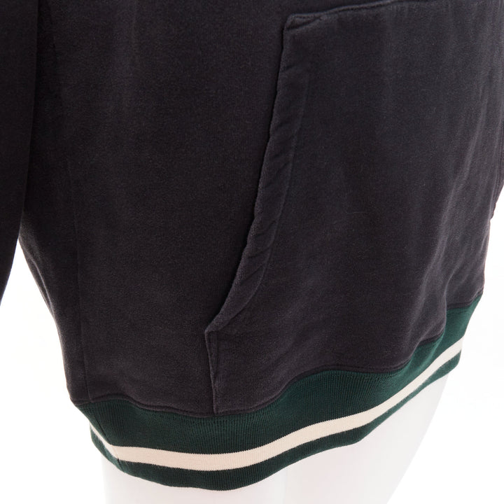 SAINT LAURENT 2022 grey washed cotton green alpaca logo patch varsity hoodie XS