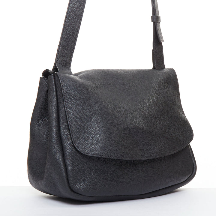 THE ROW Mail black leather gold hardware flap crossbody shoulder bag