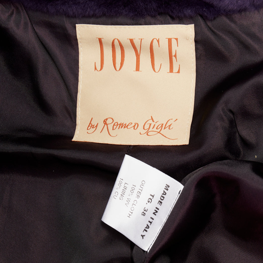 rare ROMEO GIGLI JOYCE pruple virgin wool plush fur collar swing coat IT38 XS