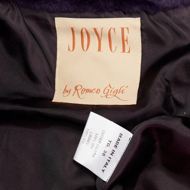 rare ROMEO GIGLI JOYCE pruple virgin wool plush fur collar swing coat IT38 XS