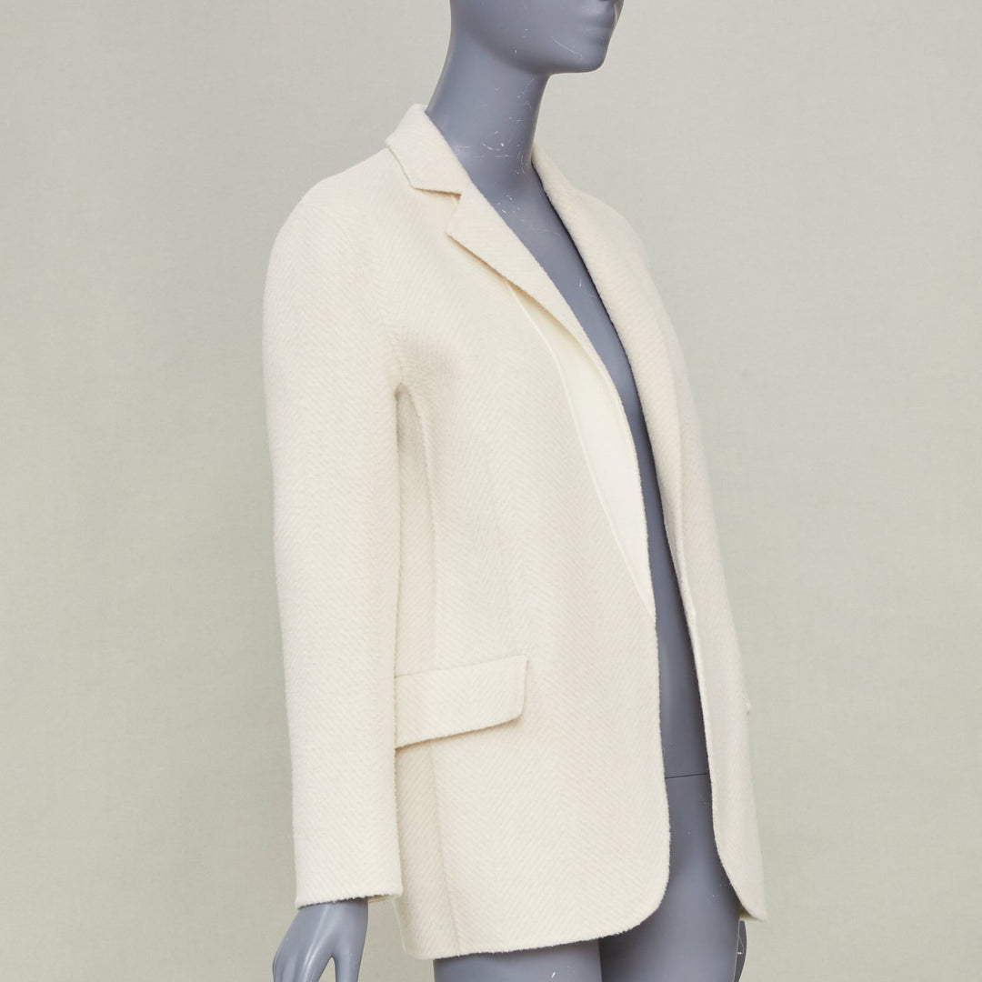 THEORY 2021 Silenna Chevron Good Wool textured open front off white outerwear P