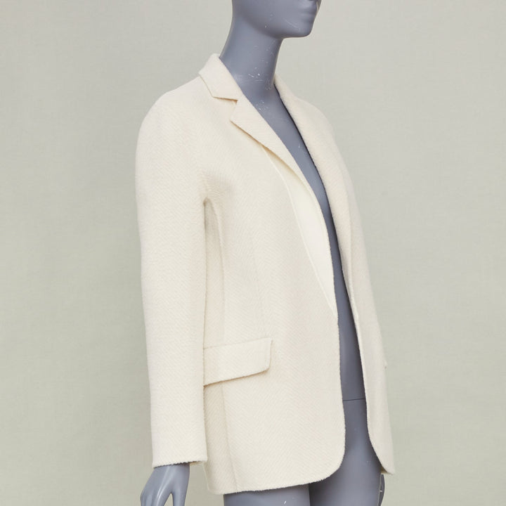 THEORY 2021 Silenna Chevron Good Wool textured open front off white outerwear P