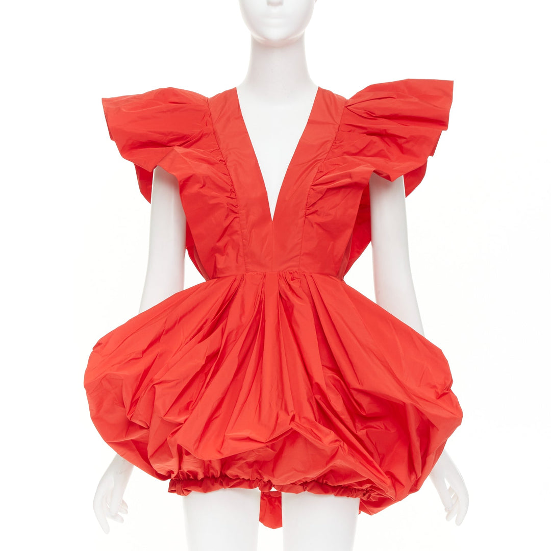 PHILOSOPHY DI LORENZO SERAFINI red taffeta puff ruffle balloon dress IT40 S