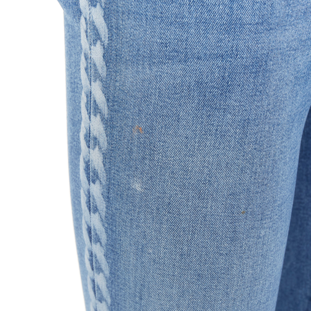 CHANEL 2019 blue cotton chain print side skinny stretch denim crop jeans FR34 XS