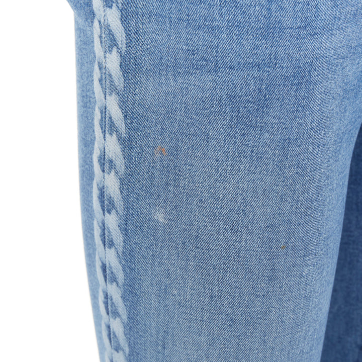 CHANEL 2019 blue cotton chain print side skinny stretch denim crop jeans FR34 XS