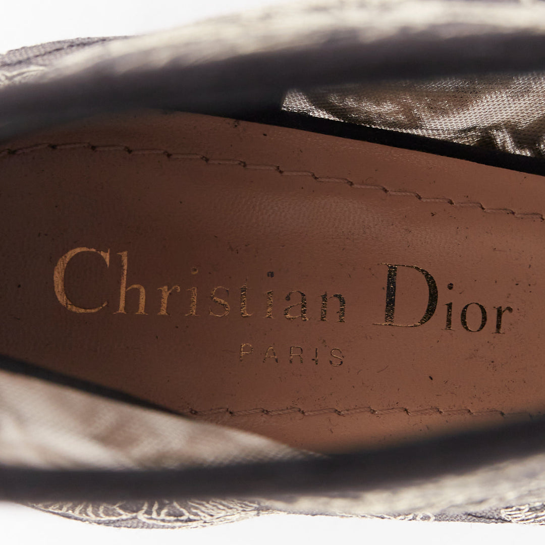 CHRISTIAN DIOR Naughtily-D black nude logo embroidered mesh lace up shoes