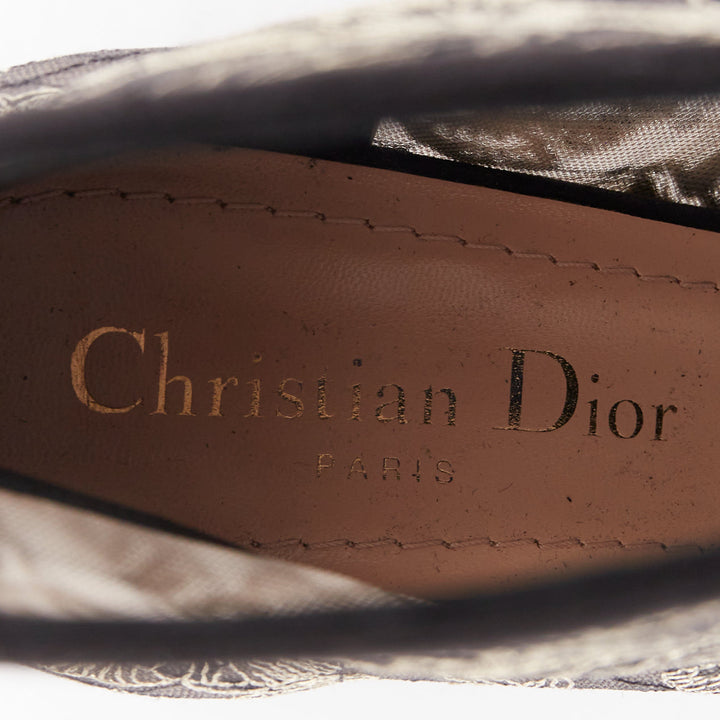 CHRISTIAN DIOR Naughtily-D black nude logo embroidered mesh lace up shoes