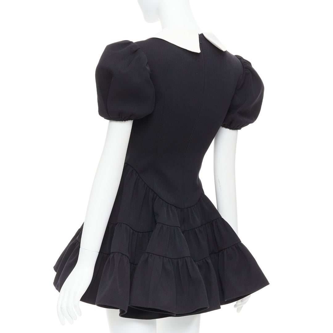 SHUSHU TONG Tiered Volume black wool blend puff sleeve kawaii dress XS