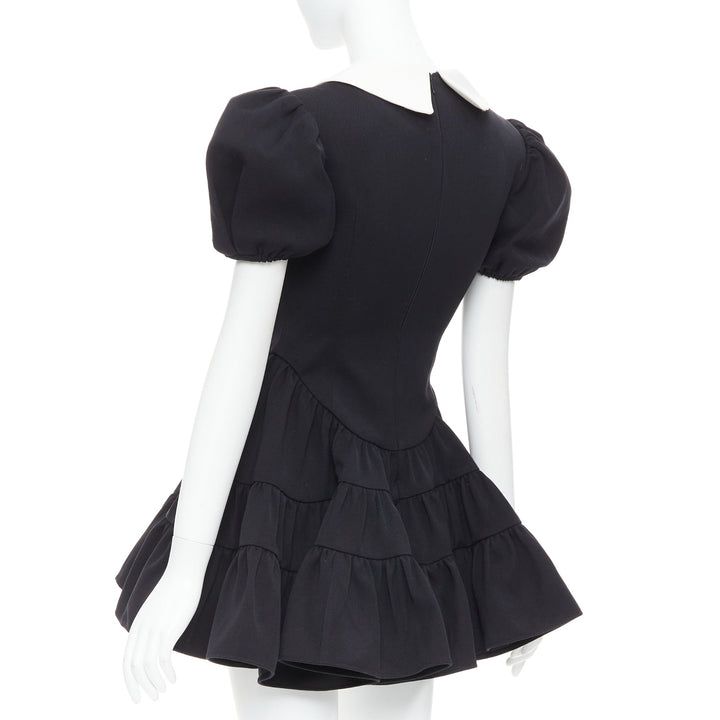 SHUSHU TONG Tiered Volume black wool blend puff sleeve kawaii dress XS
