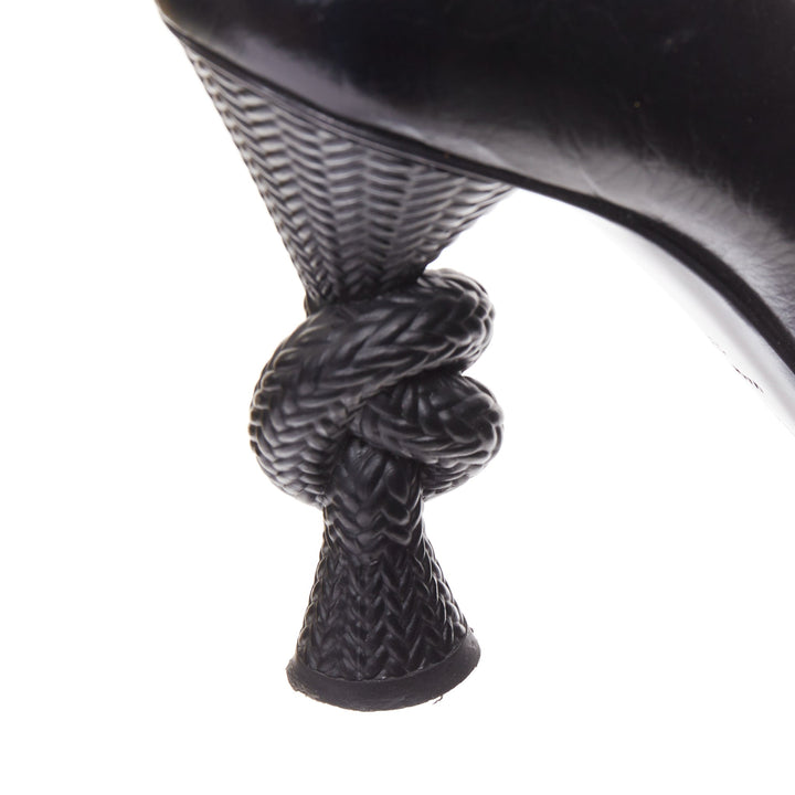 CHANEL 2014 Runway Sculpted Sailor Knot black crumpled leather CC pumps EU38.5