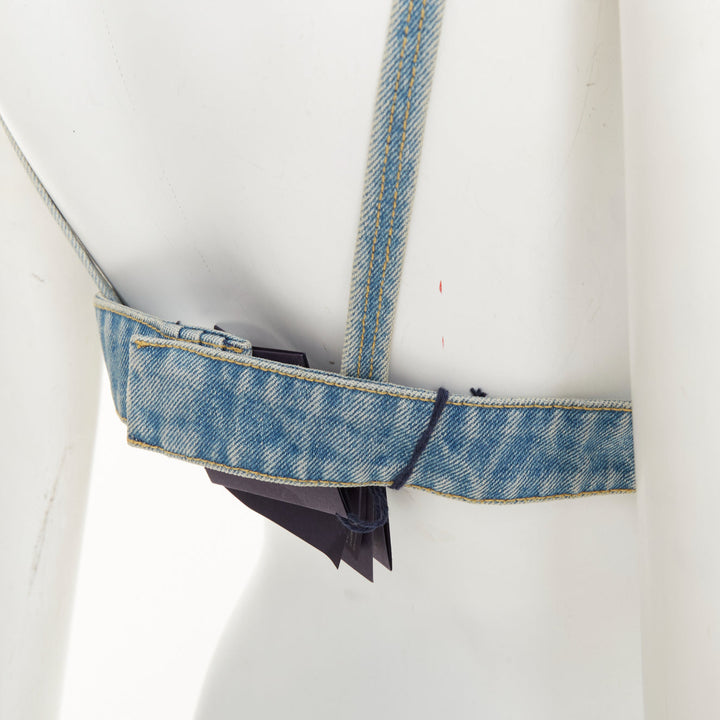 PRADA blue denim triangle logo seal plaque bra top IT42 M