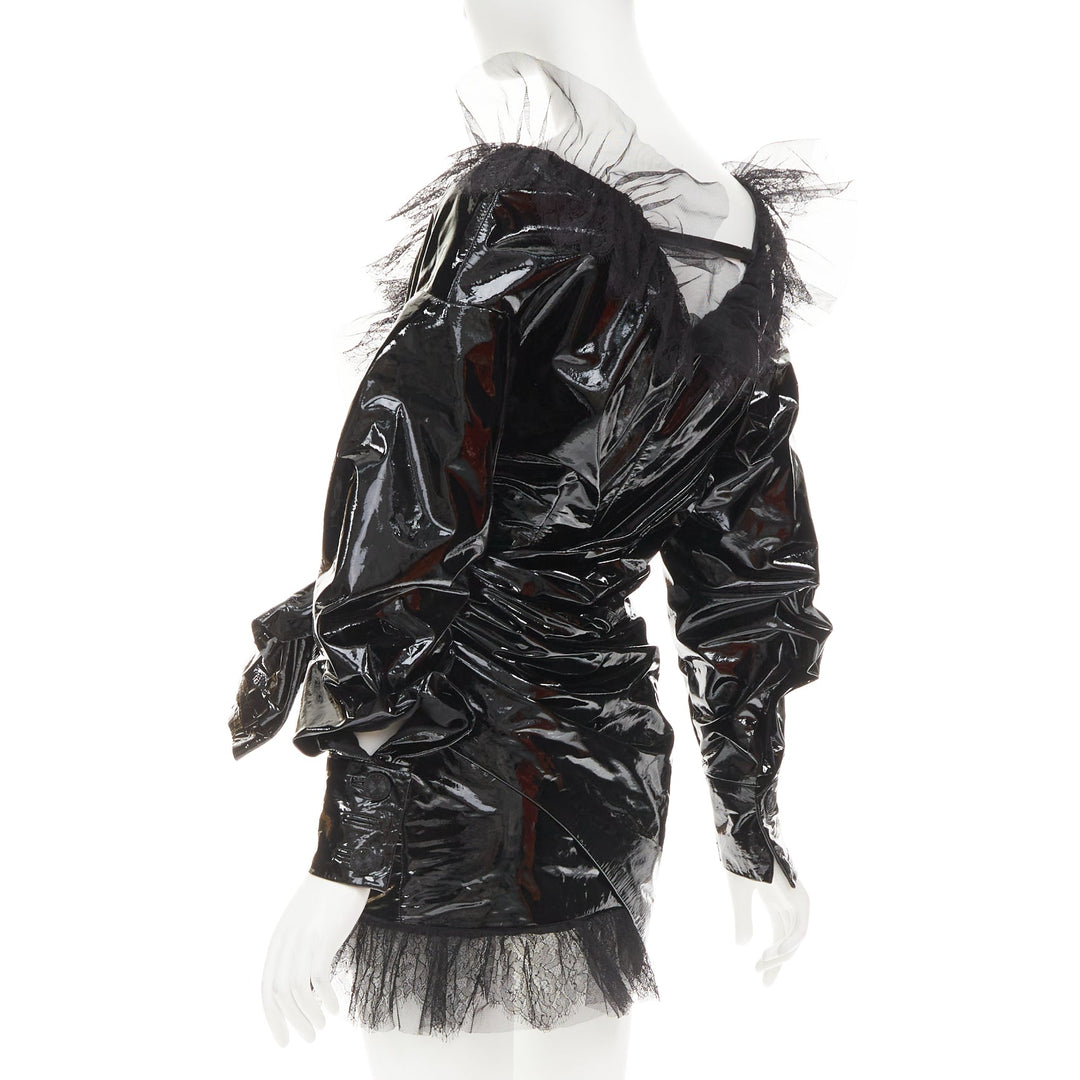 rare ALEXANDRE VAUTHIER COUTURE AW2018 Runway black PVC tulle lace mini dress