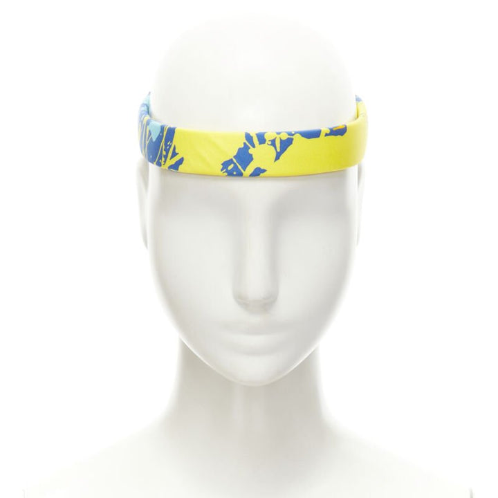 rare HERMES Bandeau Femme Mistinguette 100% silk blue yellow adjustable headband