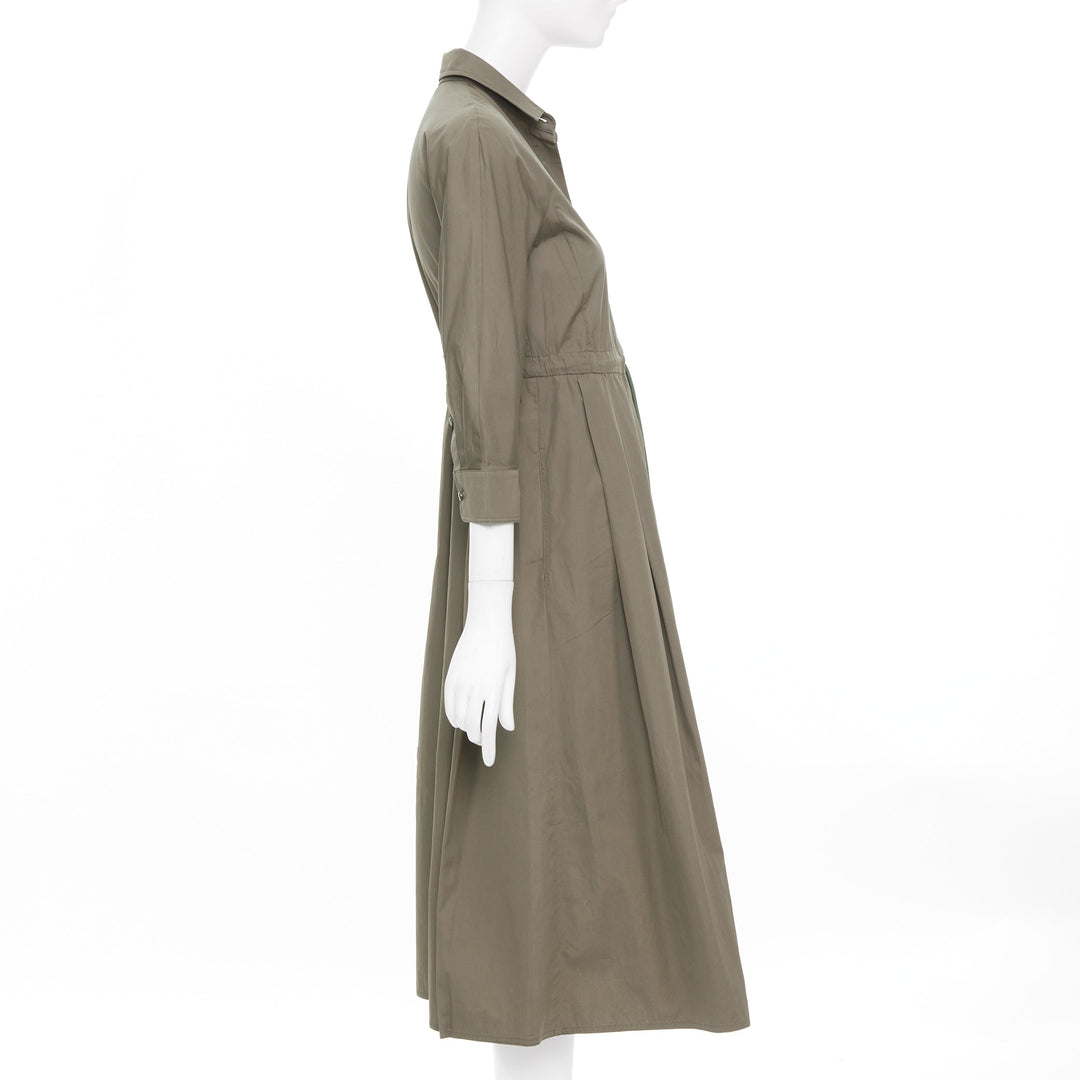 MAX MARA brown cotton poplin drawstring waist utility midi shirt dress IT36 XXS