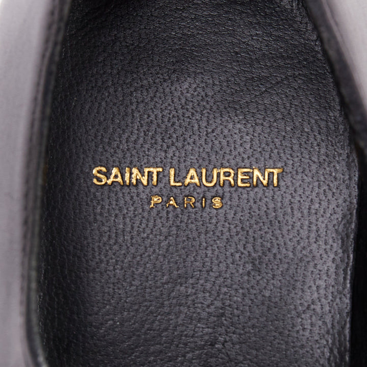 SAINT LAURENT black leather silver buckle double monk strap oxford shoes EU35.5