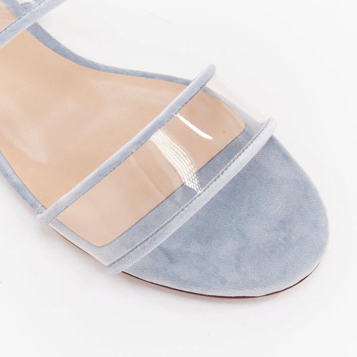 VALENTINO baby blue velvet trim clear PVC strappy flat sandals EU37