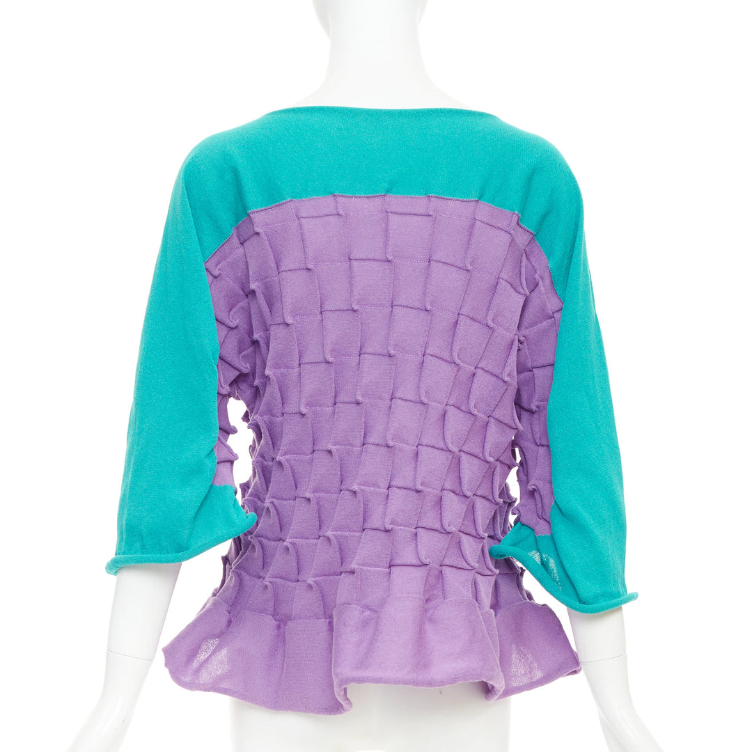 ISSEY MIYAKE purple green cotton bateau weave pleated sweater JP2 M