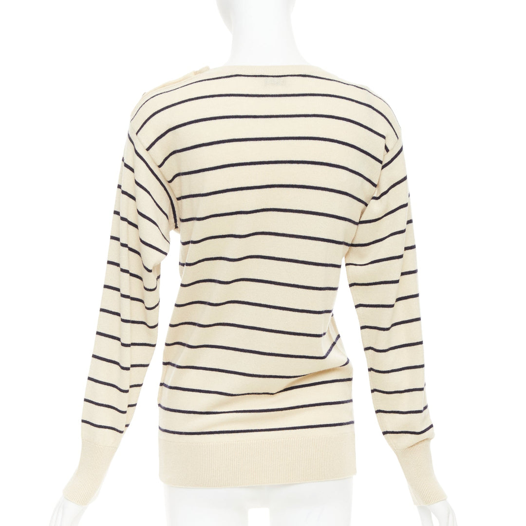 MONCLER Girocollo Tricot cream black wool cotton cashmere striped sweater XXS