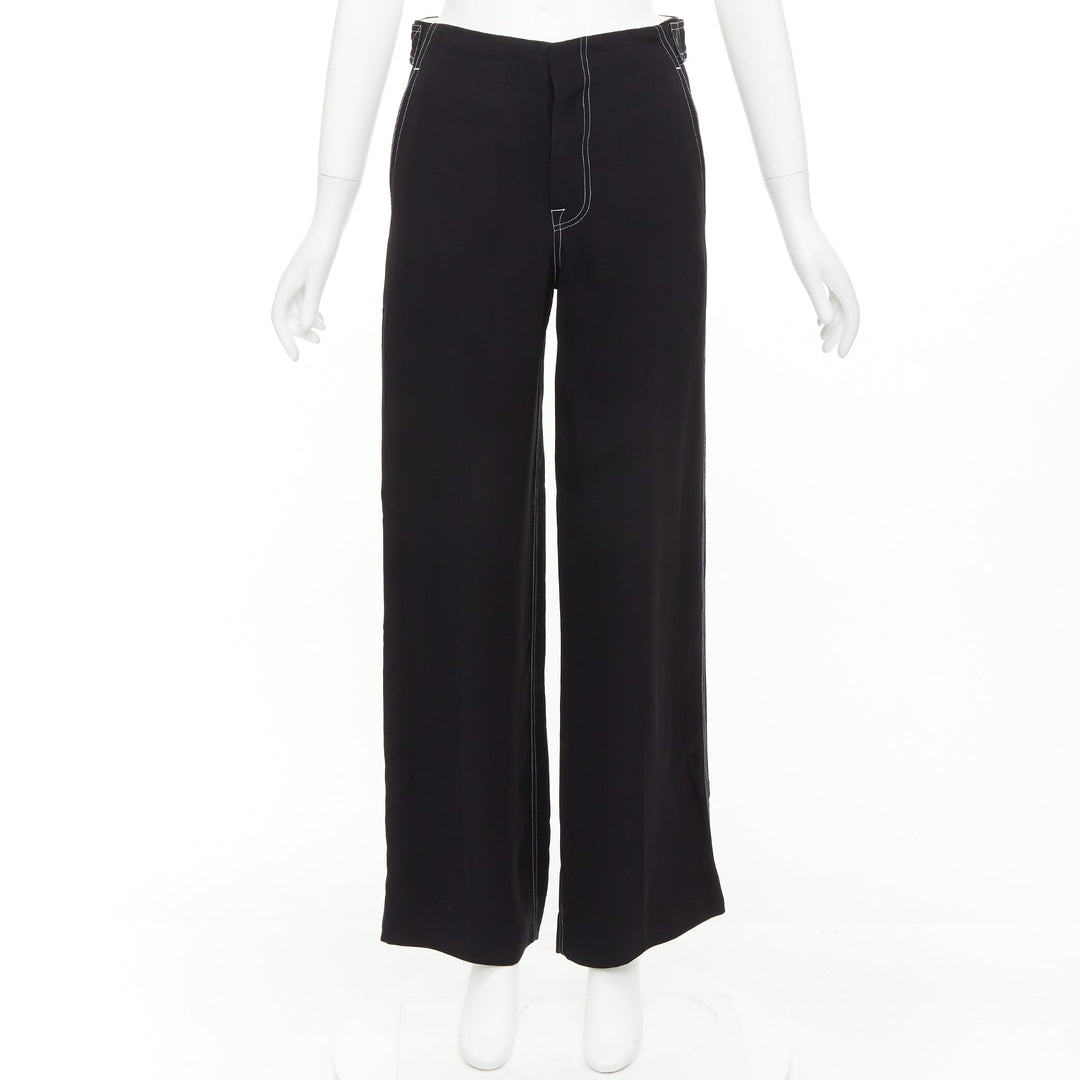 CELINE Phoebe Philo black white overstitch red button wide pants FR34 XS