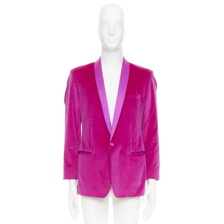 DOLCE GABBANA Gold pink velvet cotton silk blend tuxedo blazer IT52 XL