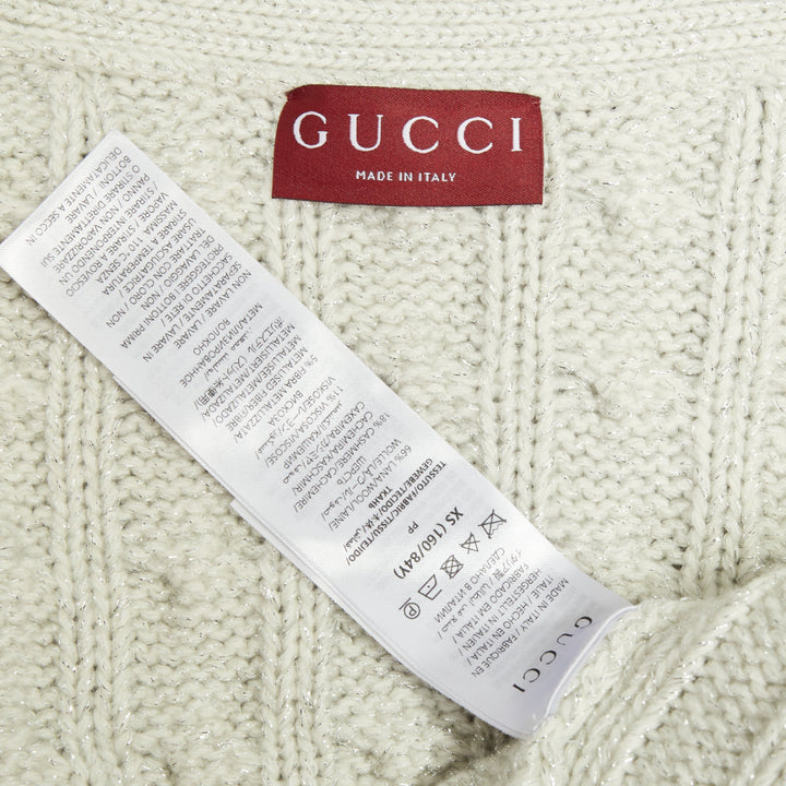 GUCCI 2024 Runway grey lurex metallic cable knit wool cashmere cardigan XS