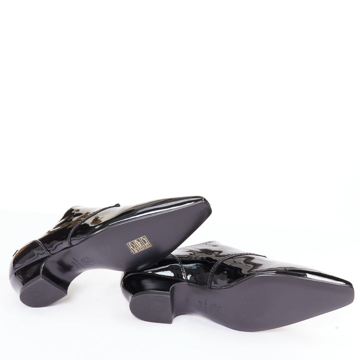 CHANEL 2018 Runway Forest Fairies black patent pointed square toe oxford EU37.5