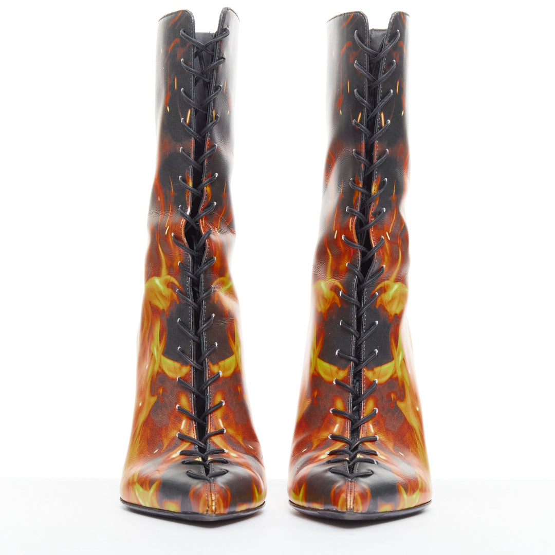 rare BALMAIN Uria black orange burning flame fire corset lace boots EU39