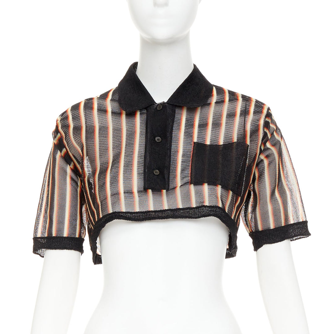 rare MIU MIU 2015 Vintage Psychedelic striped sheer cropped polo shirt IT36 XXS