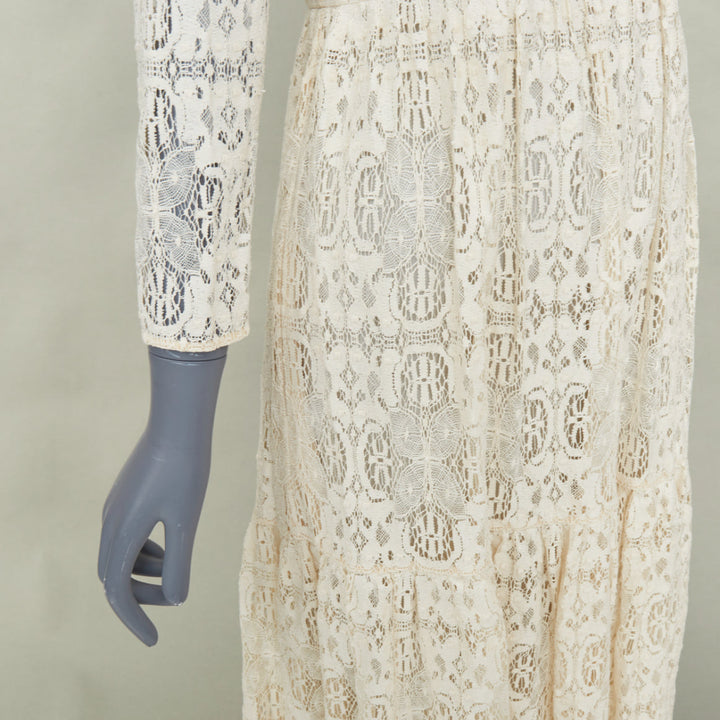 CELINE 2021 Bridal Triomphe button V neck embroidered lace maxi dress FR34 XS