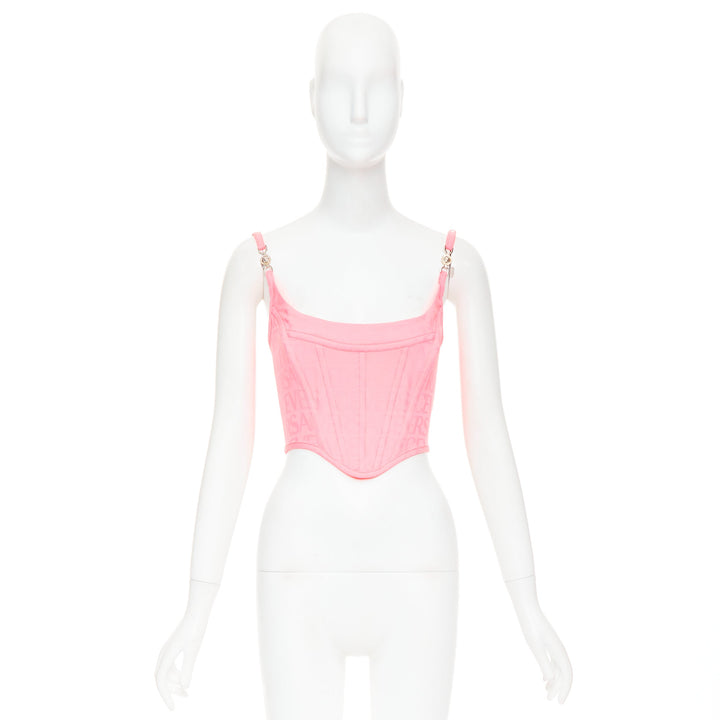 new VERSACE Medusa '95 Pastel Pink monogram boned silver buckle corset IT36 XXS