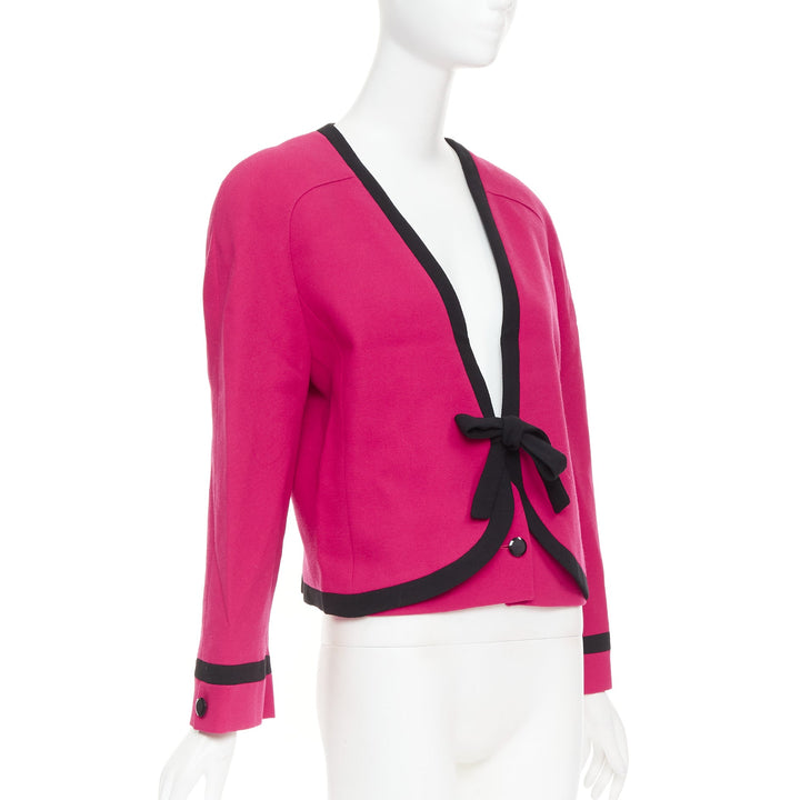 VALENTINO Vintage Miss V 1980's fuschia wool black bow cropped blazer IT44 L