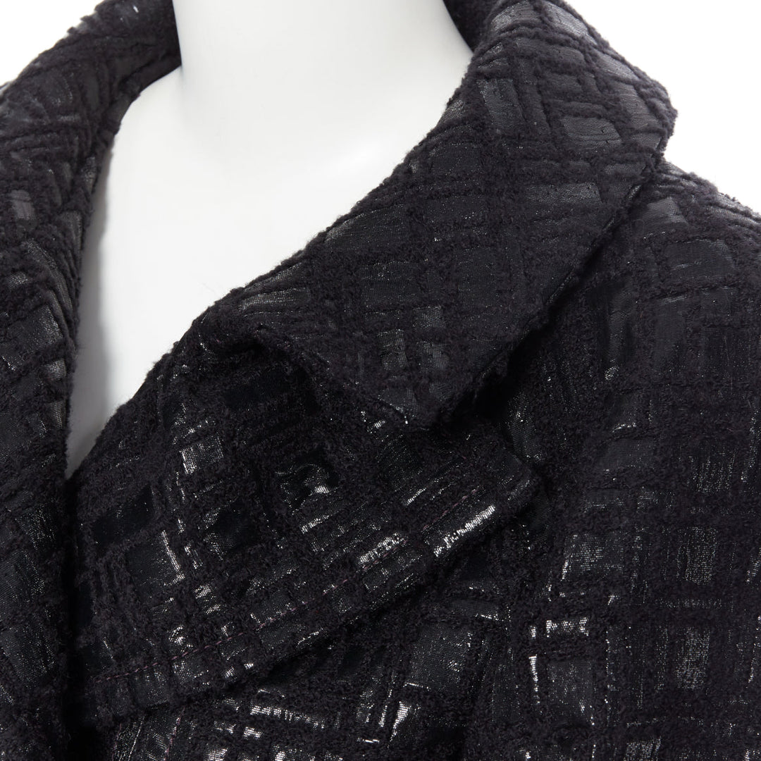 runway CHANEL 13A cyber tweed bomber sleeve double breasted black jacket FR36