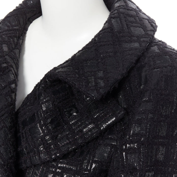 runway CHANEL 13A cyber tweed bomber sleeve double breasted black jacket FR36