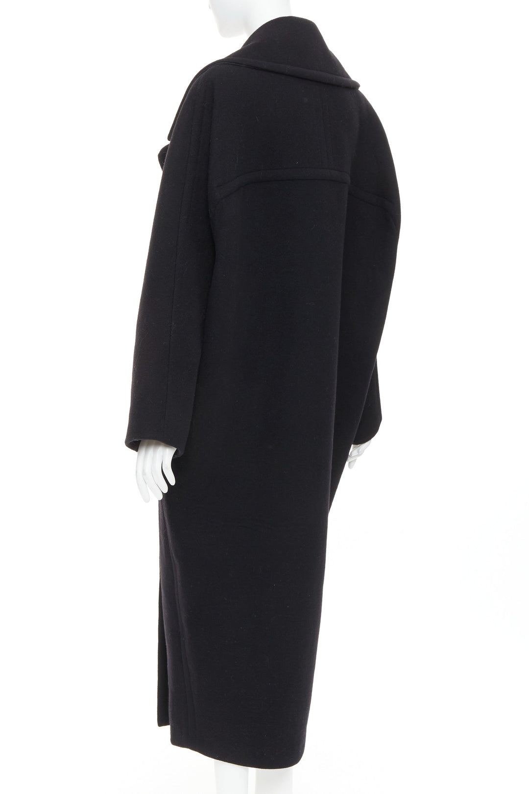 ALAIA black 100% double faced virgin wool oversized cocoon egg coat FR34 XS