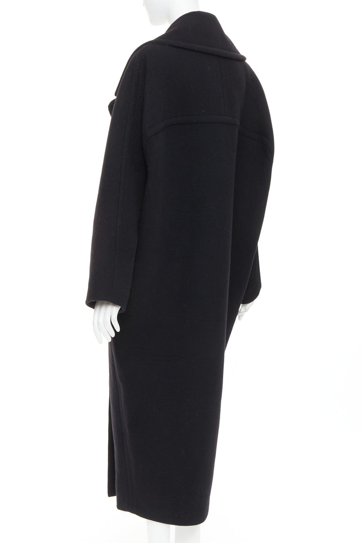 ALAIA black 100% double faced virgin wool oversized cocoon egg coat FR34 XS