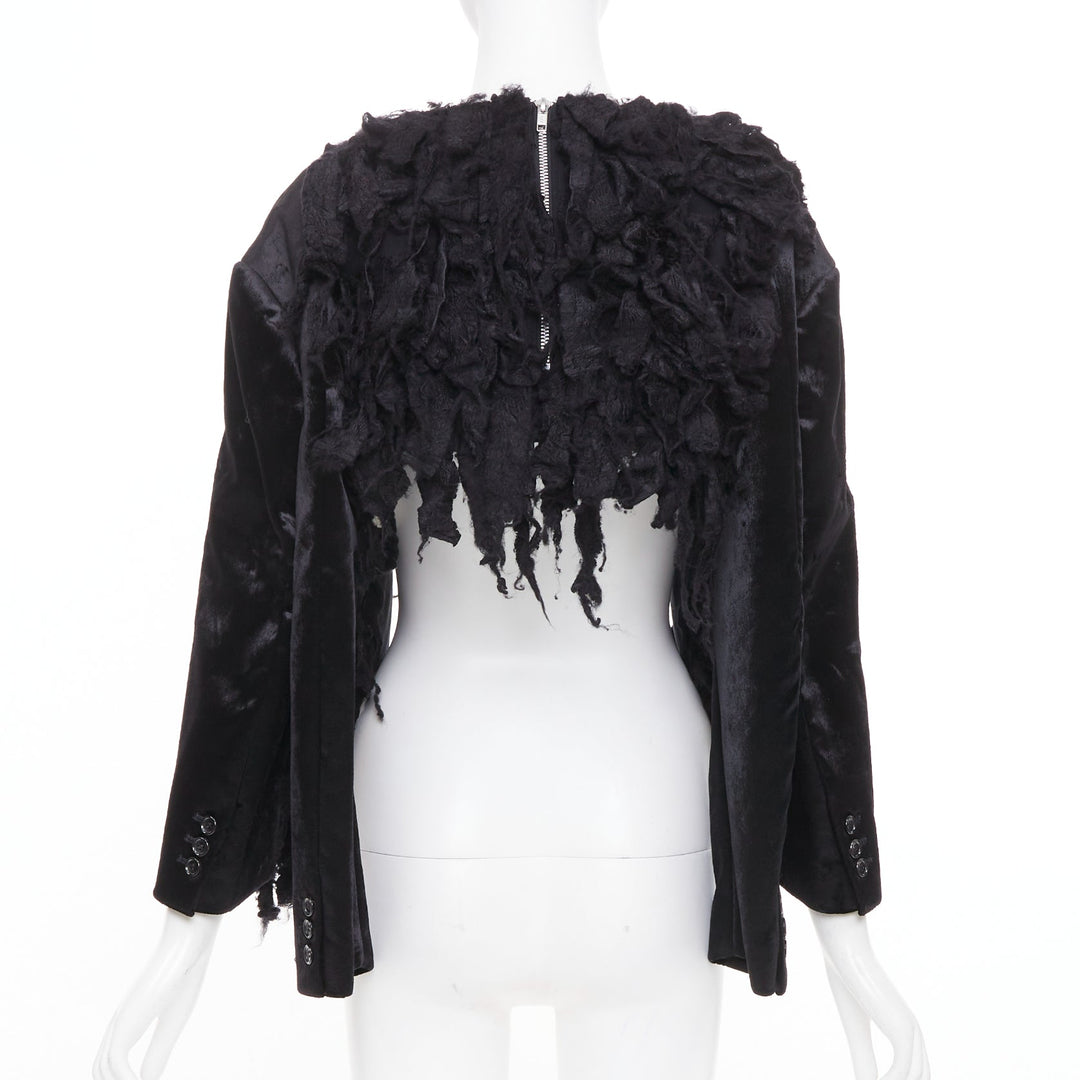 COMME DES GARCONS 2019 Runway black shredded silk fringe multi sleeve top XS