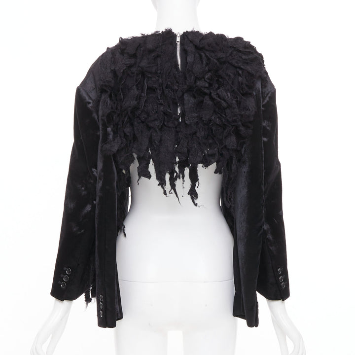 COMME DES GARCONS 2019 Runway black shredded silk fringe multi sleeve top XS