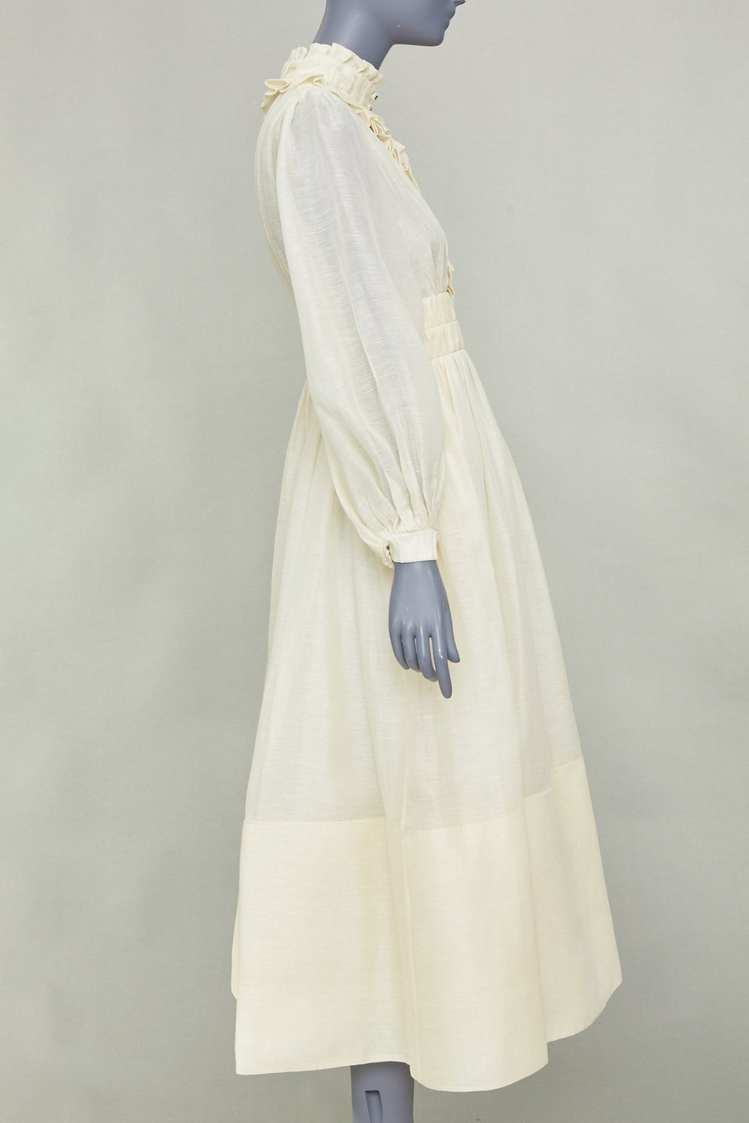 ZIMMERMANN 2021 Luminous ruffle trim cream linen silk midi dress Sz1 S