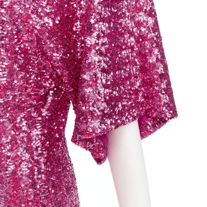 THE ATTICO hot pink sequin dolman sleeves crew neck mini dress IT38 XS