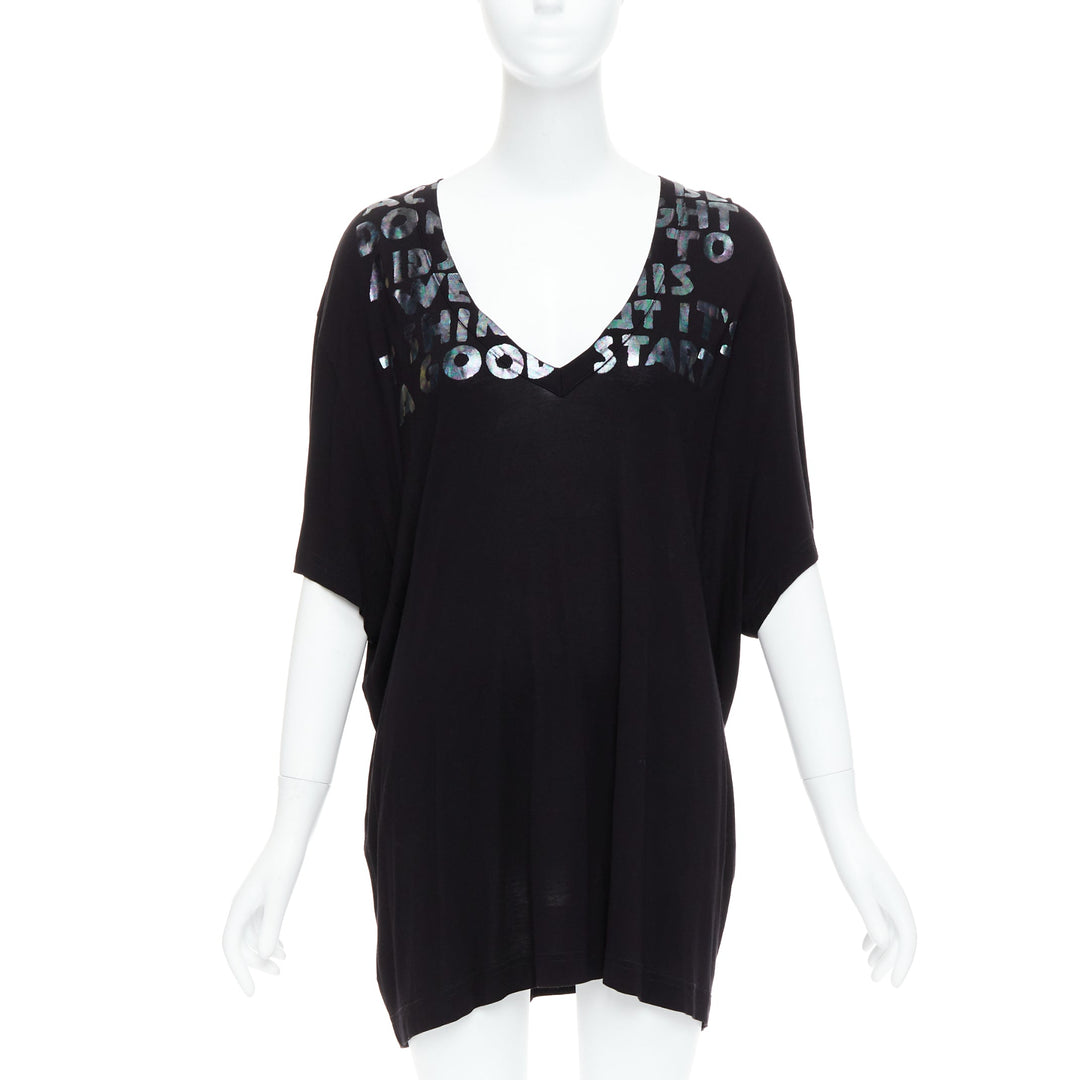 MARTIN MARGIELA MM6 AIDS silver holographic black tunic tshirt top