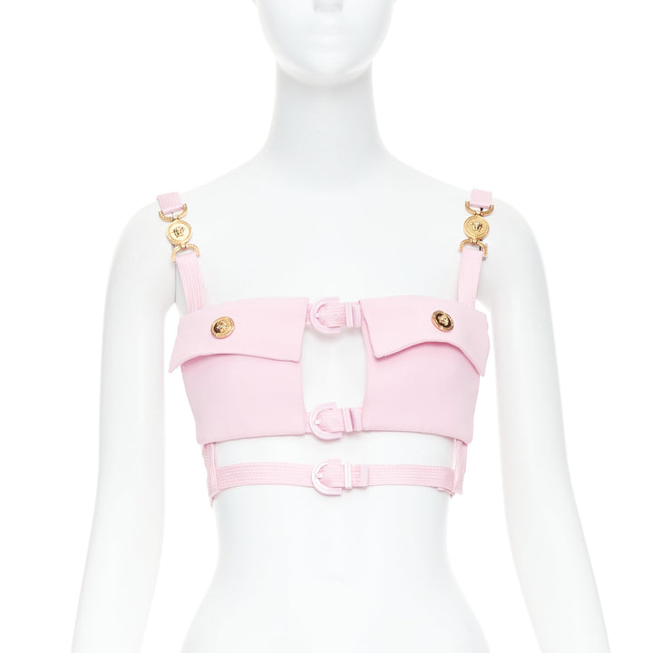 rare VERSACE Dua Lipa 2023 La Vacanza Runway pink bondage Enver top IT42 M