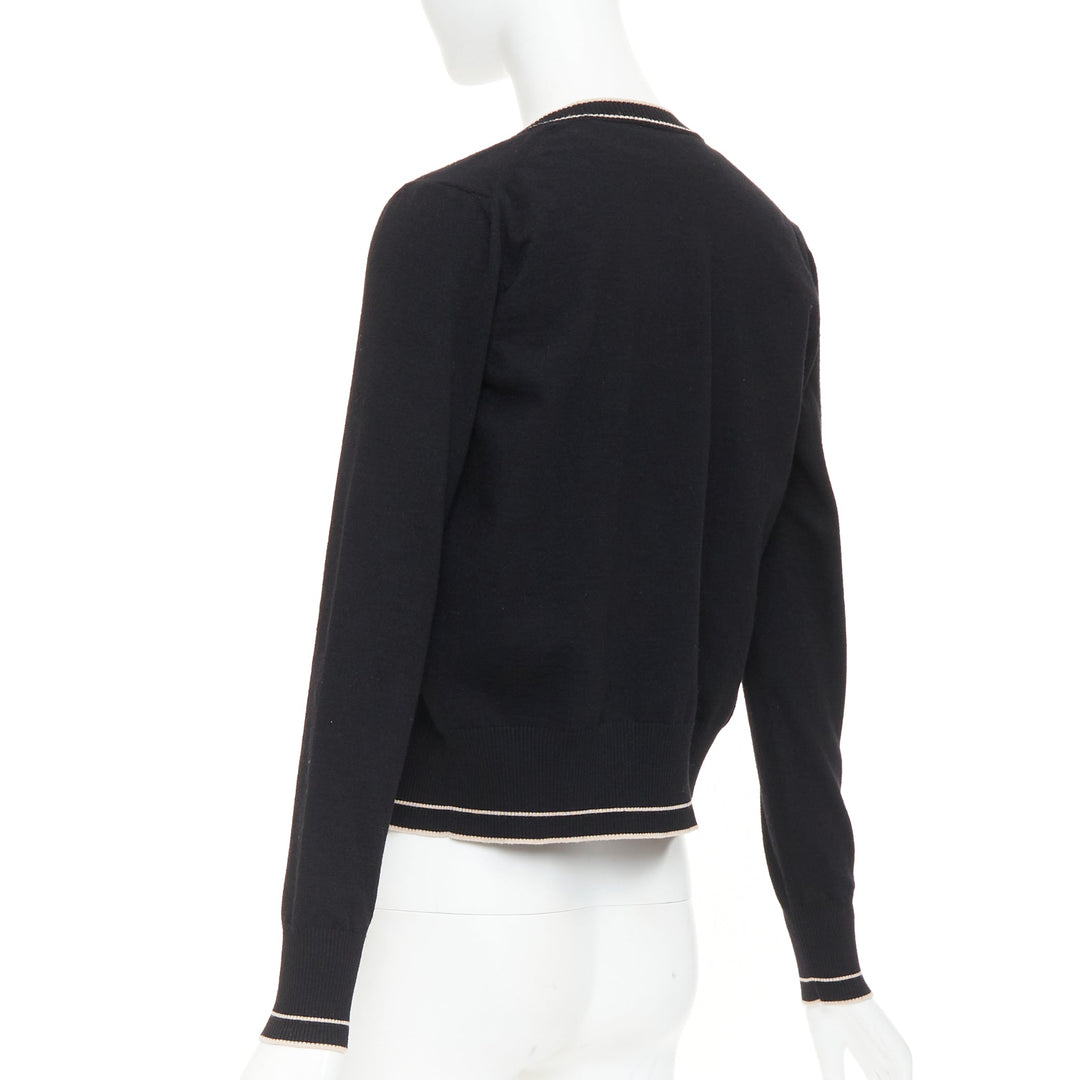 ALAIA black beige virgin wool blend contrast trim cardigan sleeveless top M