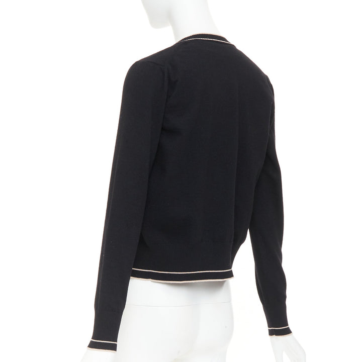 ALAIA black beige virgin wool blend contrast trim cardigan sleeveless top M