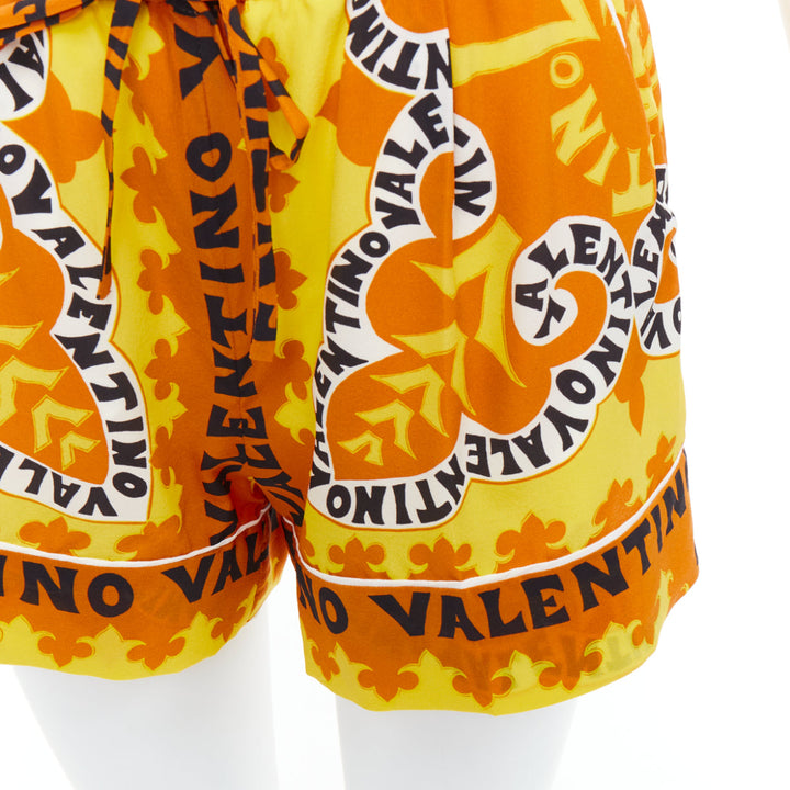 VALENTINO 2022 100% silk crepe yellow bandana print wide shorts IT36 XXS