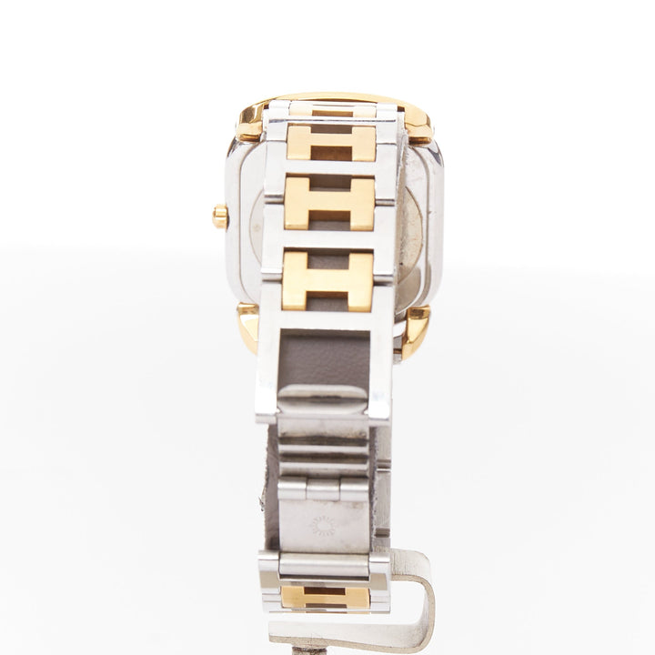 HERMES Rallye two-tone stainless steel gold plated saddle oval quartz watch