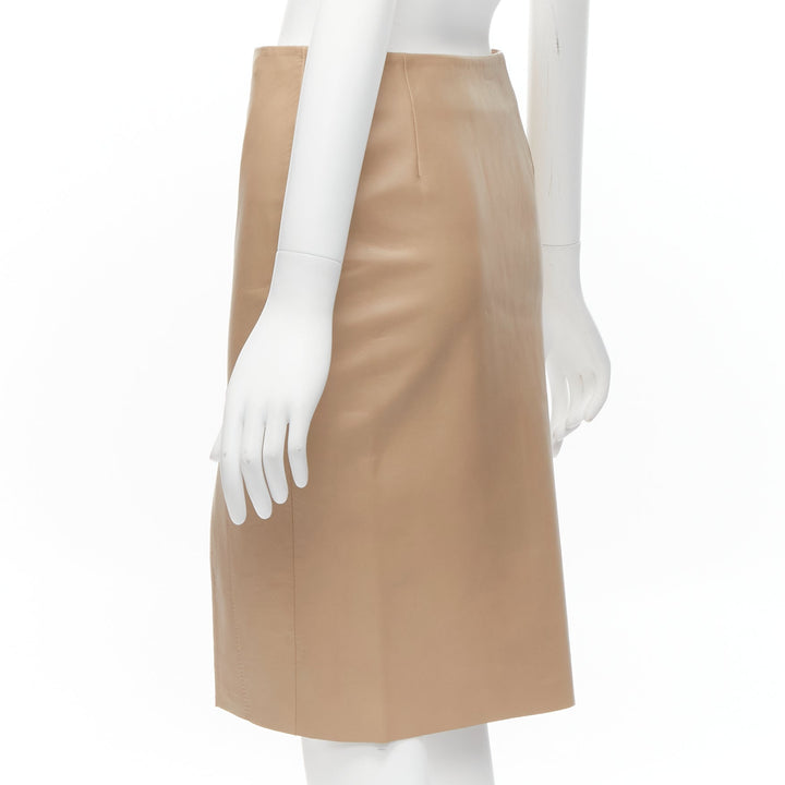 ACNE STUDIOS 2014 beige calf leather minimalistic split front skirt FR34 XS