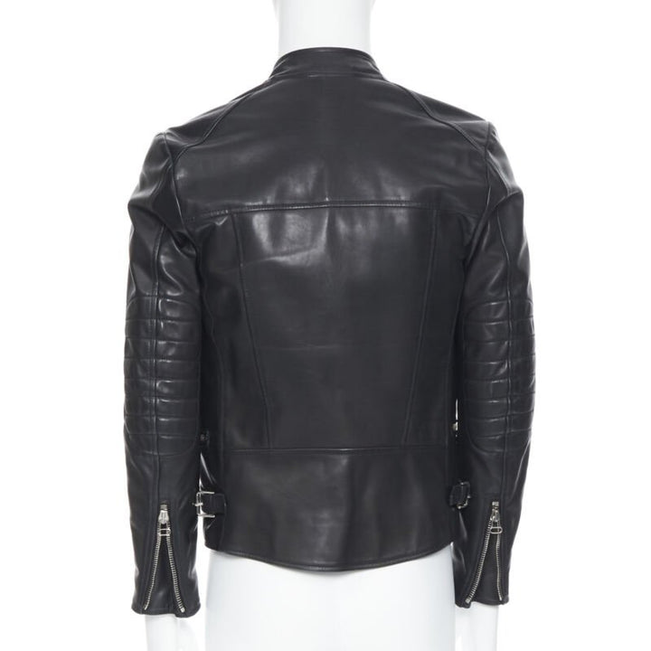 LANVIN ALBER ELBAZ black calfskin leather silver hardware moto biker jacket EU44